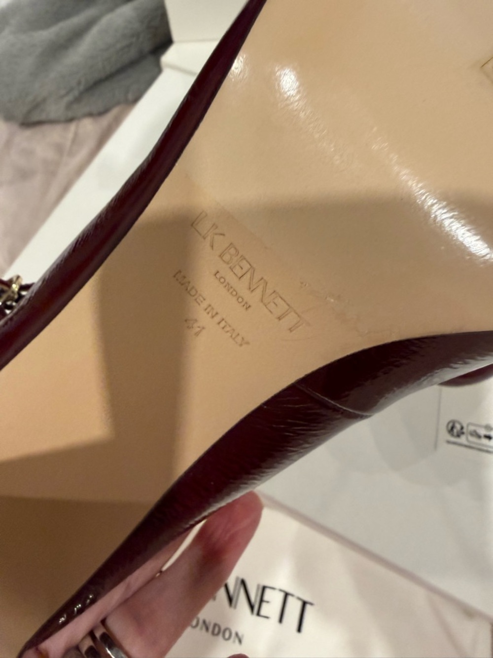 LK Bennett Burgundy Patent T‑Bar Pumps - Picture 11 of 13